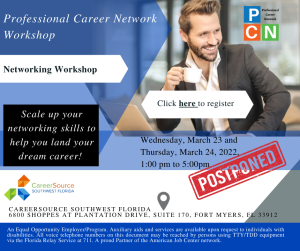 Professional Career Network Workshop postponed flyer